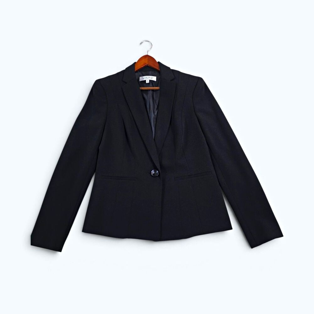 Kasper Black Single-Breasted Notch Lapel One-Button Lined Blazer 8
